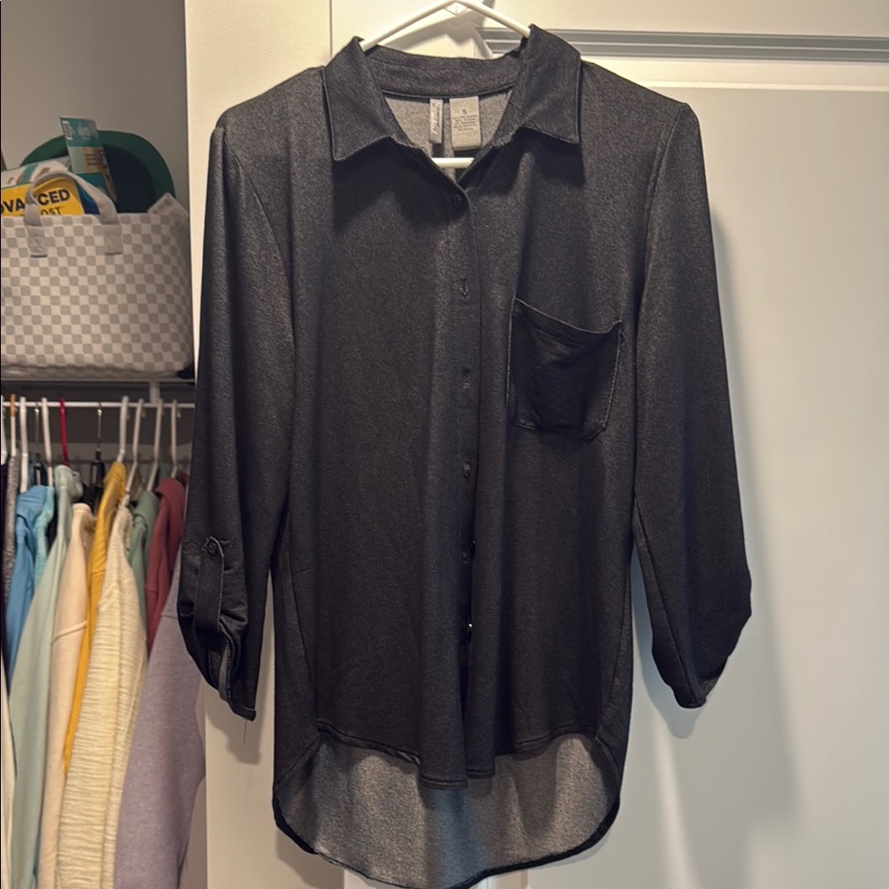 Black Button-Up Shirt with Pocket
